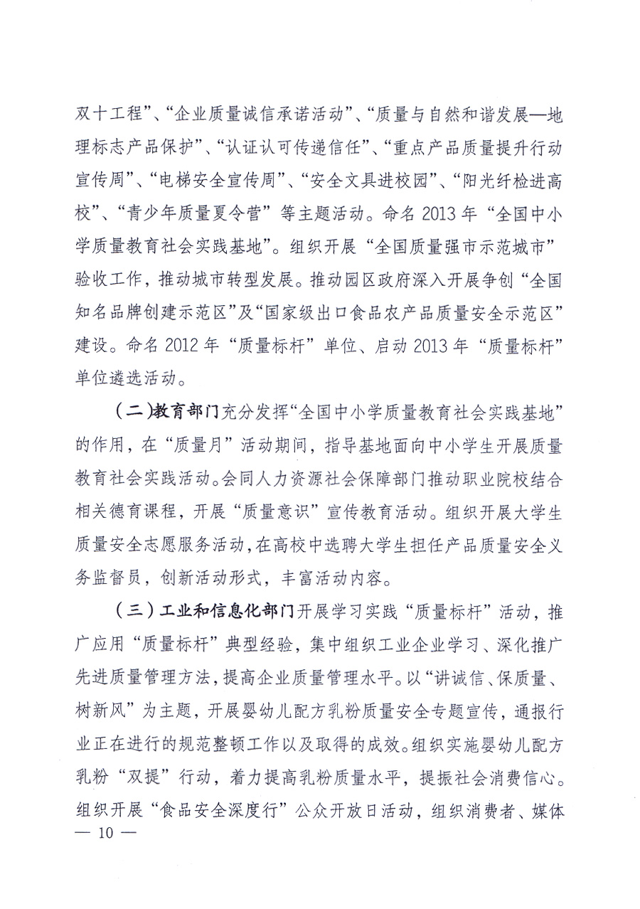 國家質(zhì)量監(jiān)督檢驗檢疫總局、中共中央宣傳部等單位《關(guān)于開展2013年全國“質(zhì)量月”活動的通知》